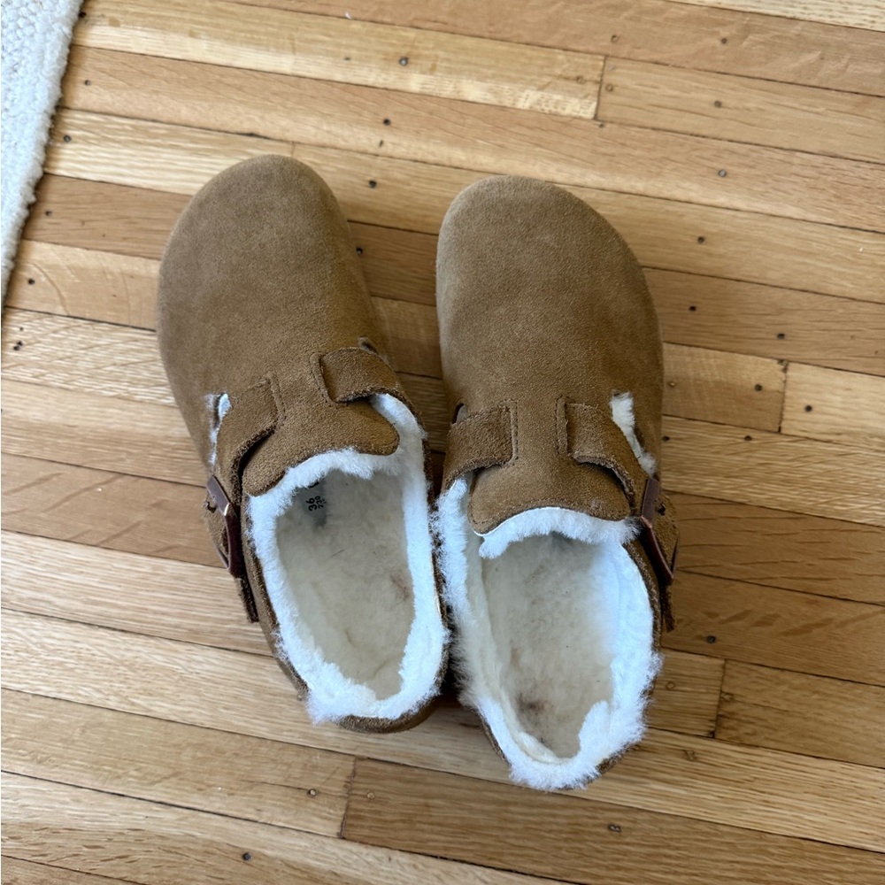 Birkenstock London Shearling In Dark Tea Suede View 5